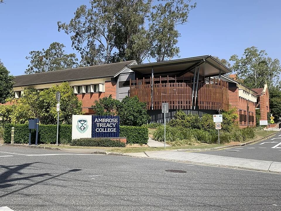 Ambrose Treacy College building and entrance in Indooroopilly