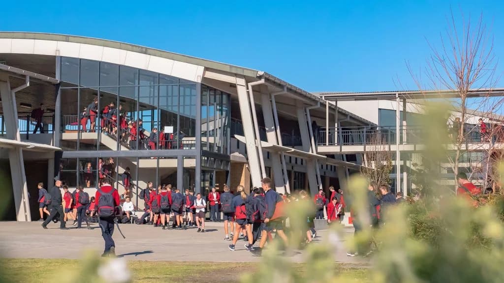 Campus buildings and grounds at Corpus Christi Catholic High School in Oak Flats