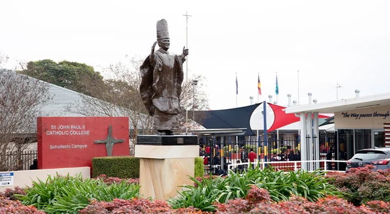 Campus buildings and grounds at St John Paul II Catholic College in Schofields