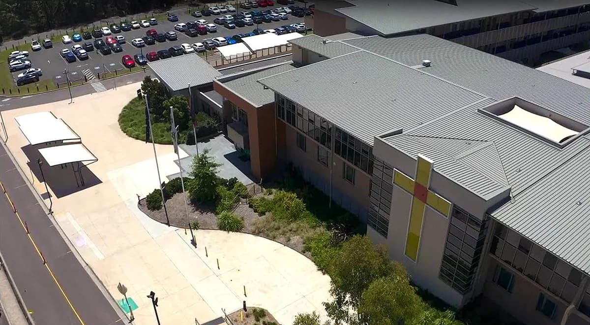 Campus buildings and grounds at Parramatta Marist High School in Westmead