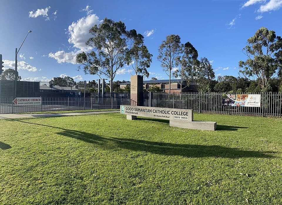 Entrance and grounds at Good Samaritan Catholic College in Hinchinbrook