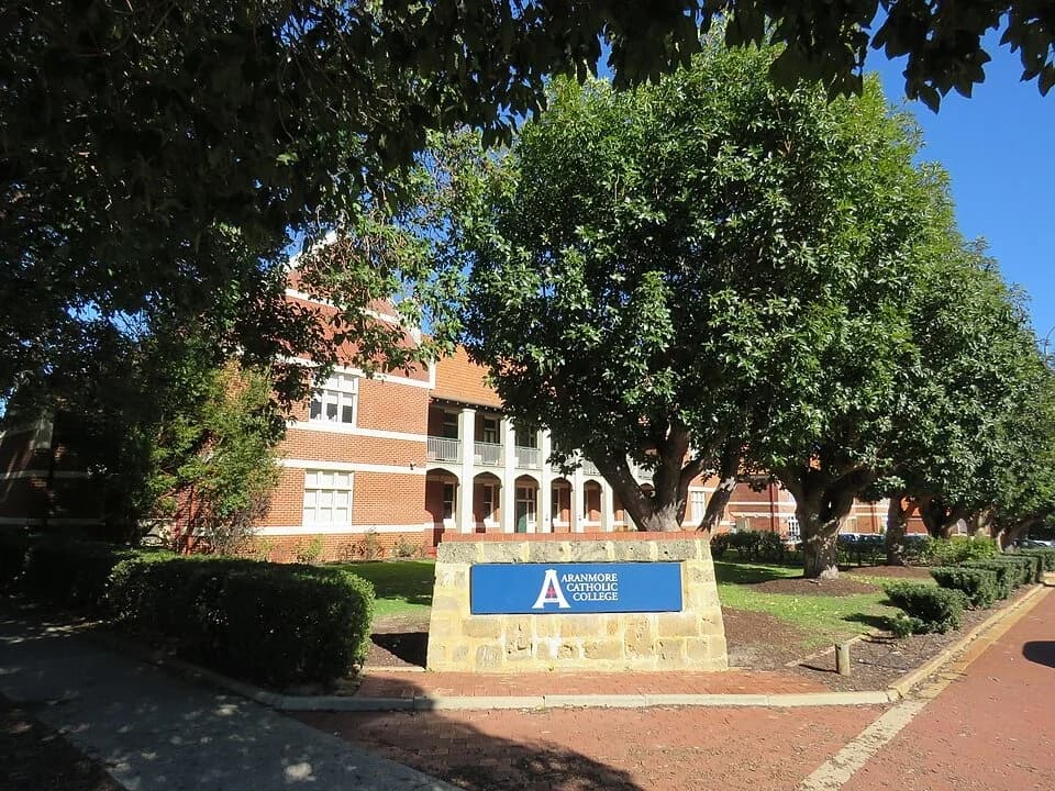 Entrance and buildings at Aranmore Catholic College in Leederville