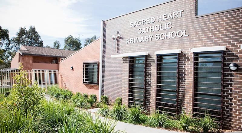 Campus buildings and grounds at Sacred Heart Primary School in Mt Druitt South