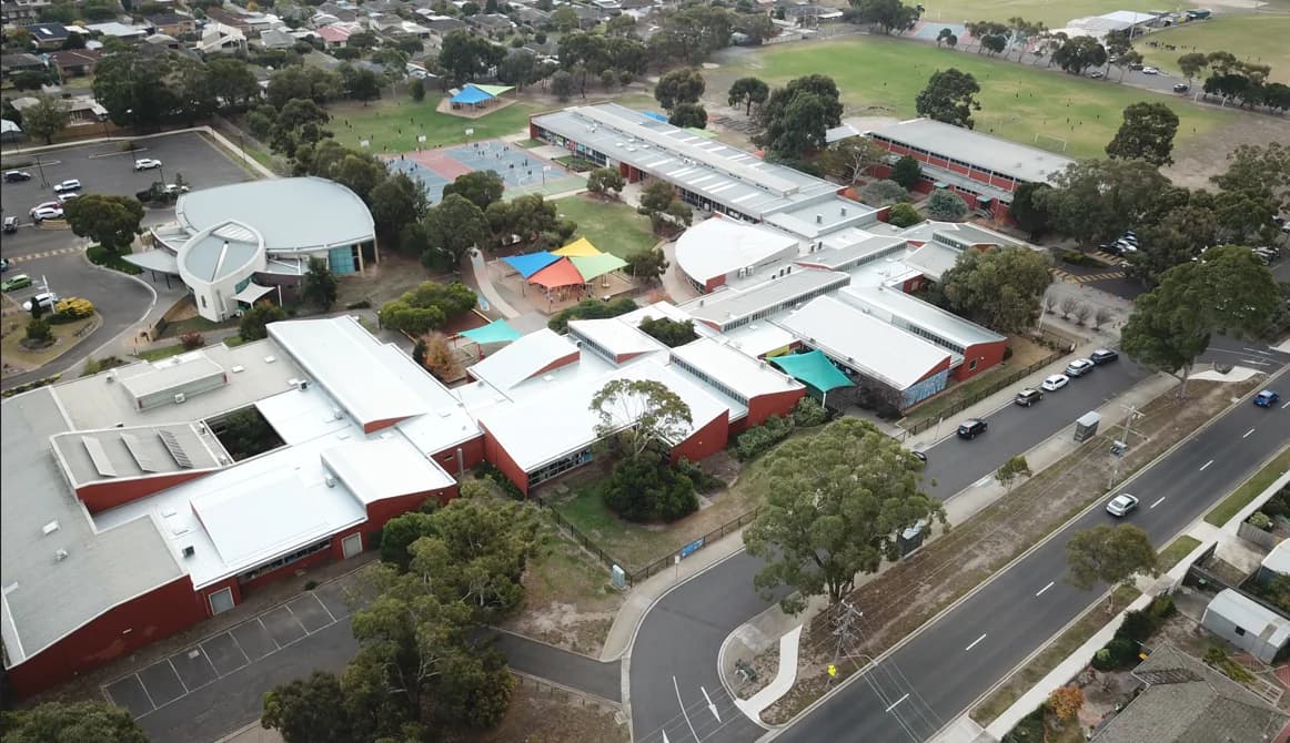 Campus buildings and grounds at Clairvaux Catholic School in Belmont