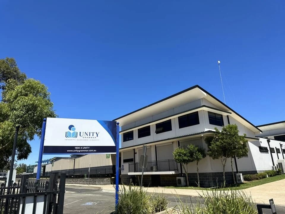Unity Grammar College building and entrance in Austral